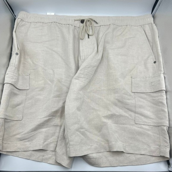 Cubavera Men's Beige Linen Blend Cargo Shorts Elastic Waist Drawstring Size XXL - Picture 1 of 7